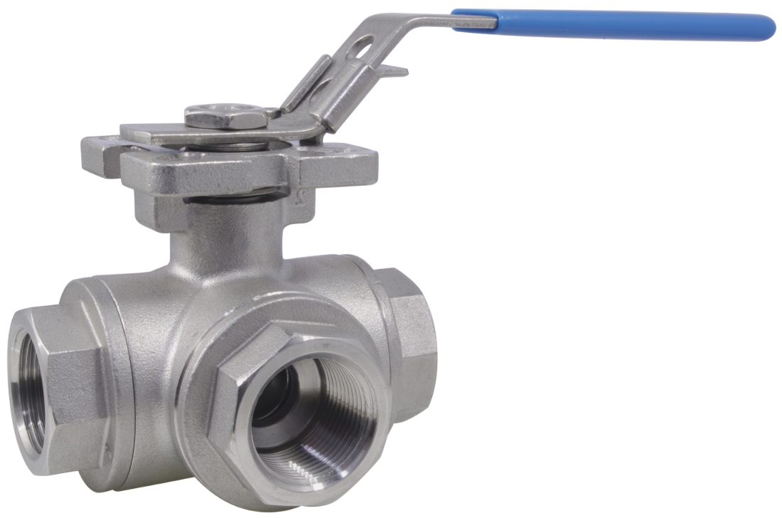 Three Way Reduced Bore TPort Ball Valve BSPP 1000PSI 316 Stainless