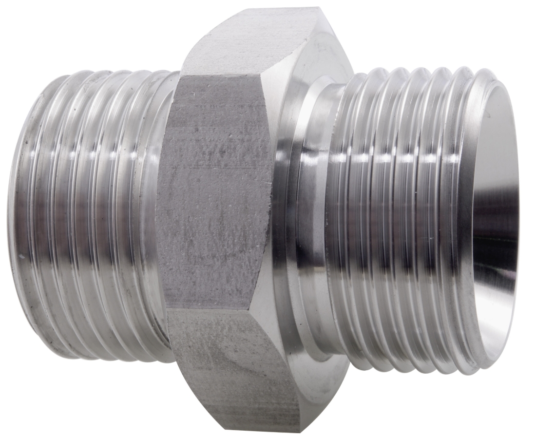 1/8" BSPP 60° CONE X 1/8" NPT MALE/MALE HEXAGON NIPPLE 316 STAINLESS